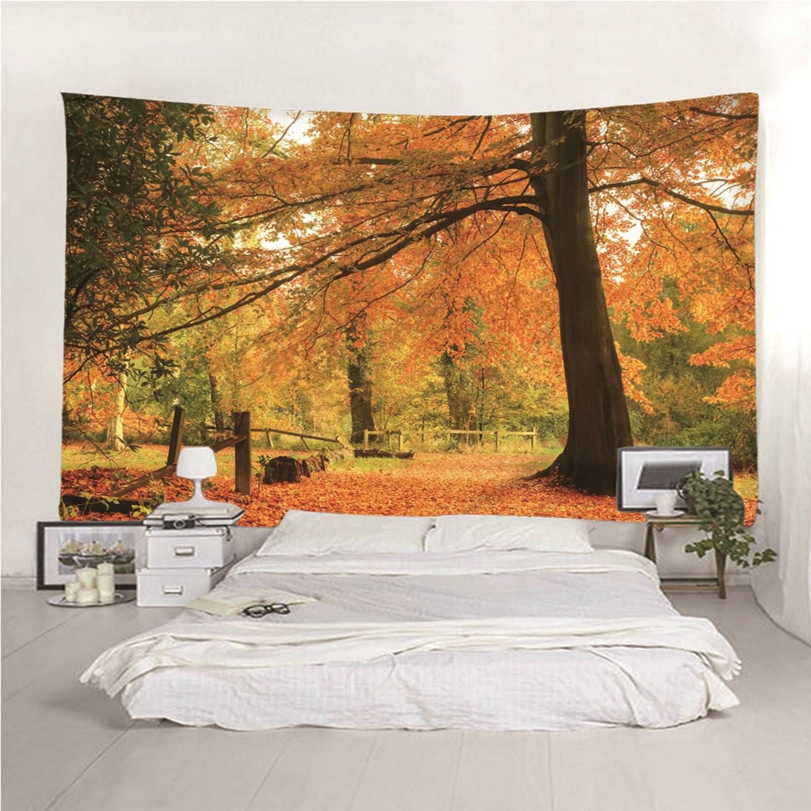 Tapices Salon, Decoración Navideña Hogar Bosque de Arce Poliéster Naranja 150x130CM Regalo Mujer