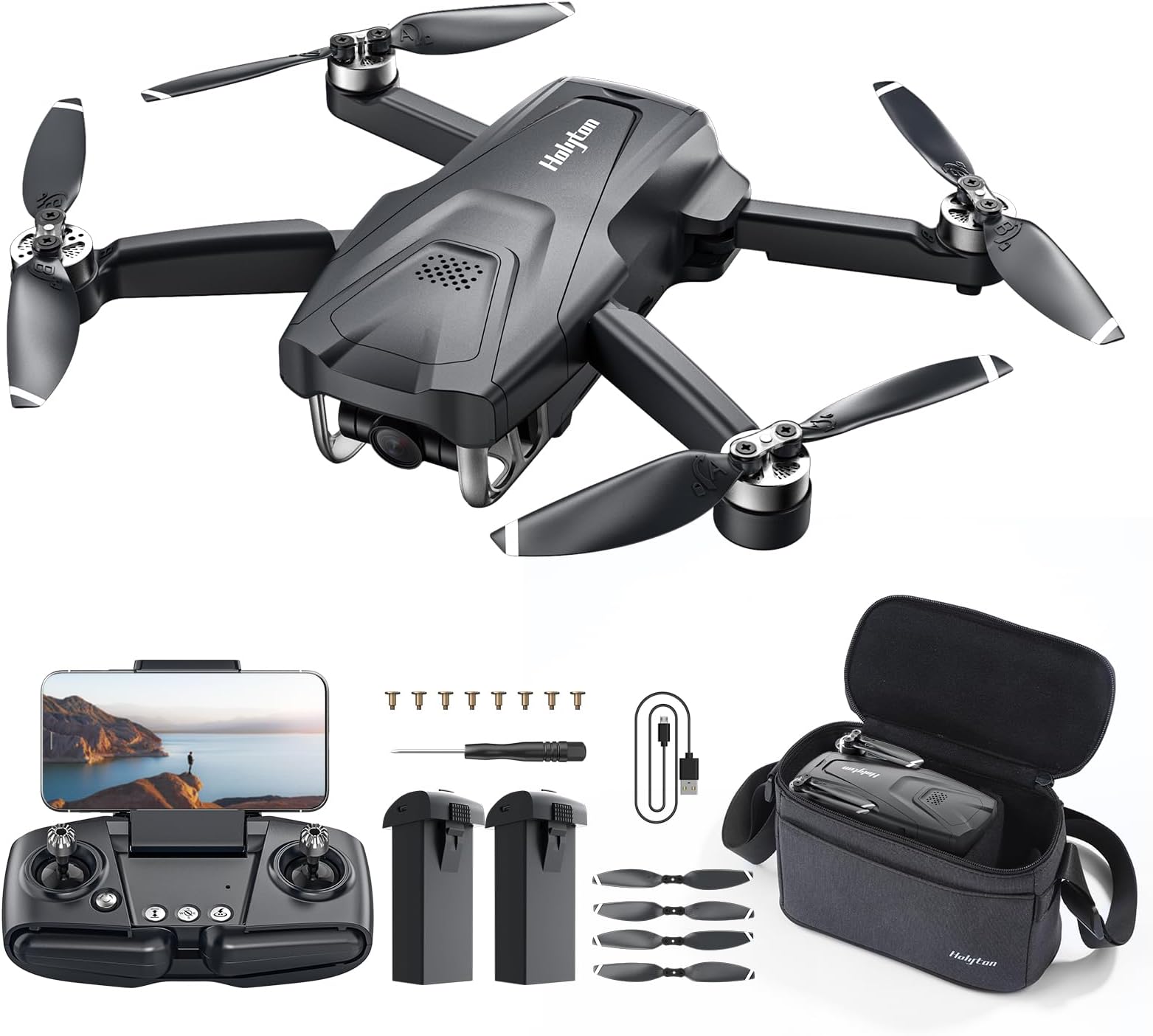 Holyton GPS Drone With Camera For Adults 4K,HT50 Quadcopter With Auto Return, Under 249g, FOV 120°, 5GHz Transmission, 2 Batteries 50-Min Flight Time, Follow Me, Foldable Drone, For Beginners