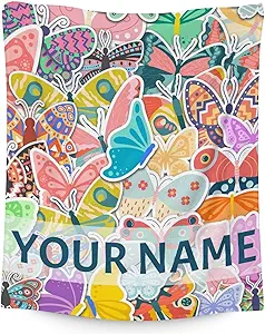 Personalized Butterfly Blanket Gifts with Name - 40"x50" Cute Throw for Women, Girls - Colorful Soft Fuzzy Blankets for Couch & Sofa