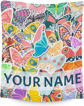 Personalized Butterfly Blanket Gifts with Name - 40"x50" Cute Throw for Women, Girls - Colorful Soft Fuzzy Blankets for Couch & Sofa