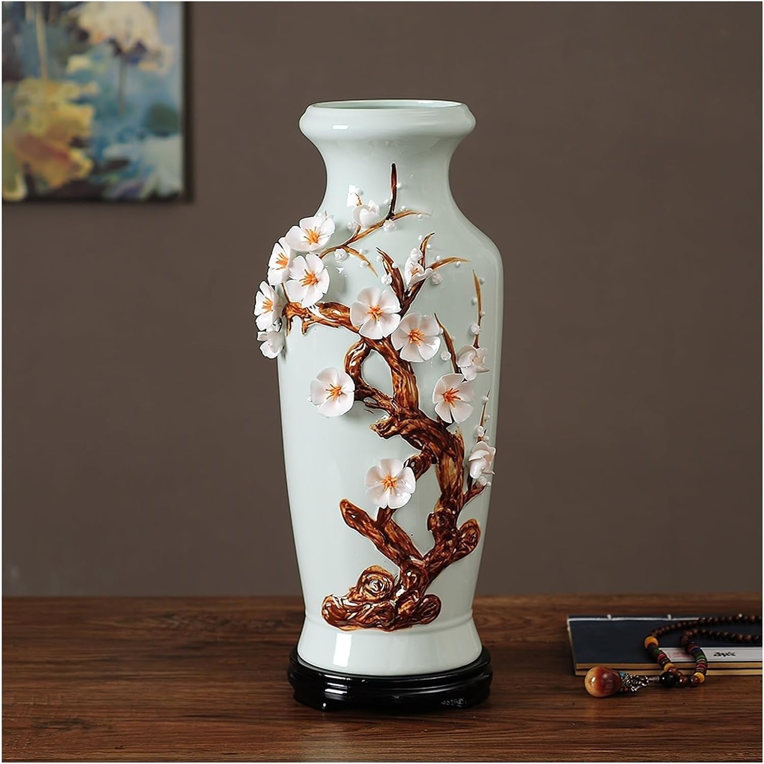 SnamicE Vase Ceramic Flower Vase Rustic Farmhouse Vase, Chinese Style Decorative Vase for Living Room, Kitchen, Dinner Table,A6
