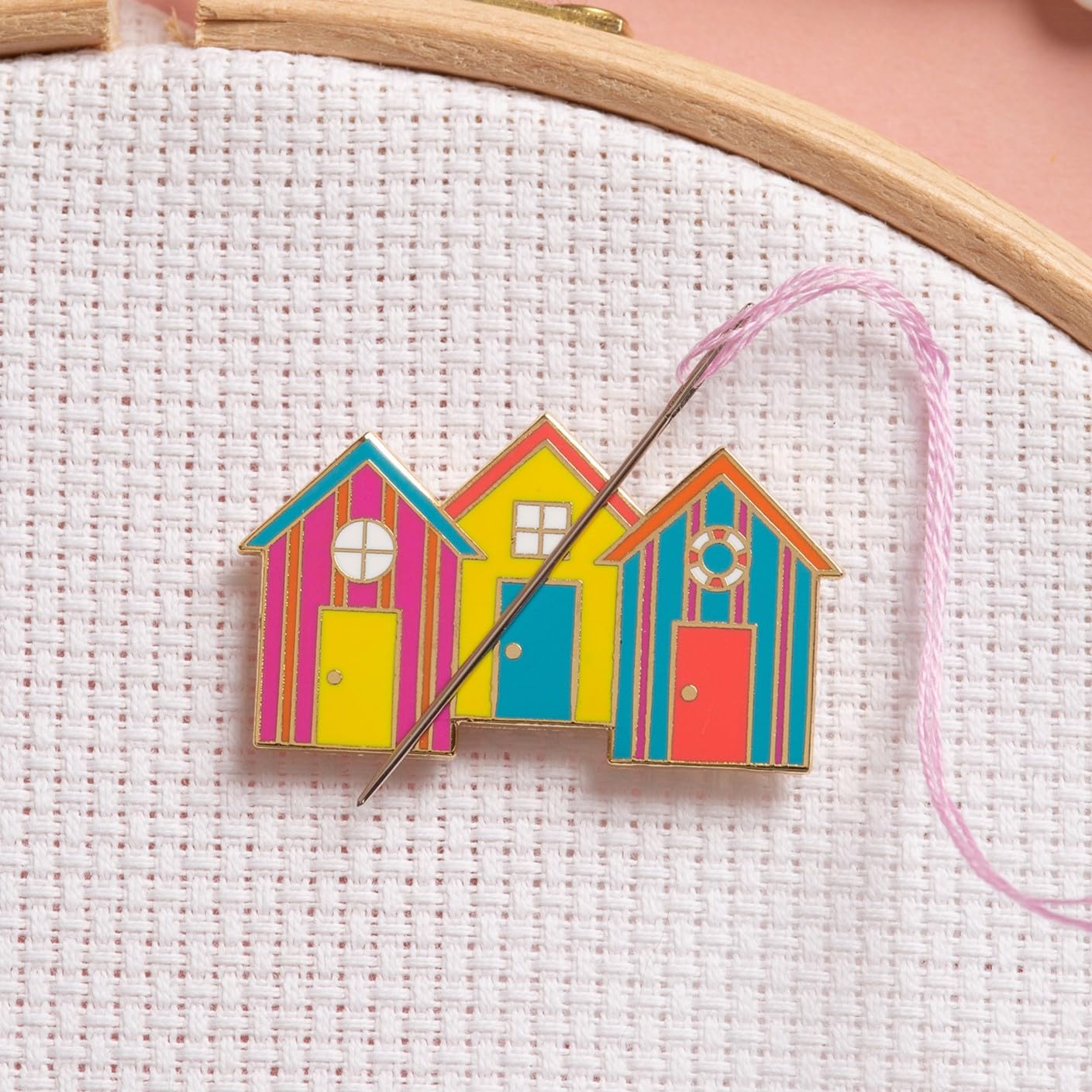Needle Minder - Beach Huts for Cross Stitch, Sewing, Embroidery and Needlework Accessories, Enamel and Magnetic
