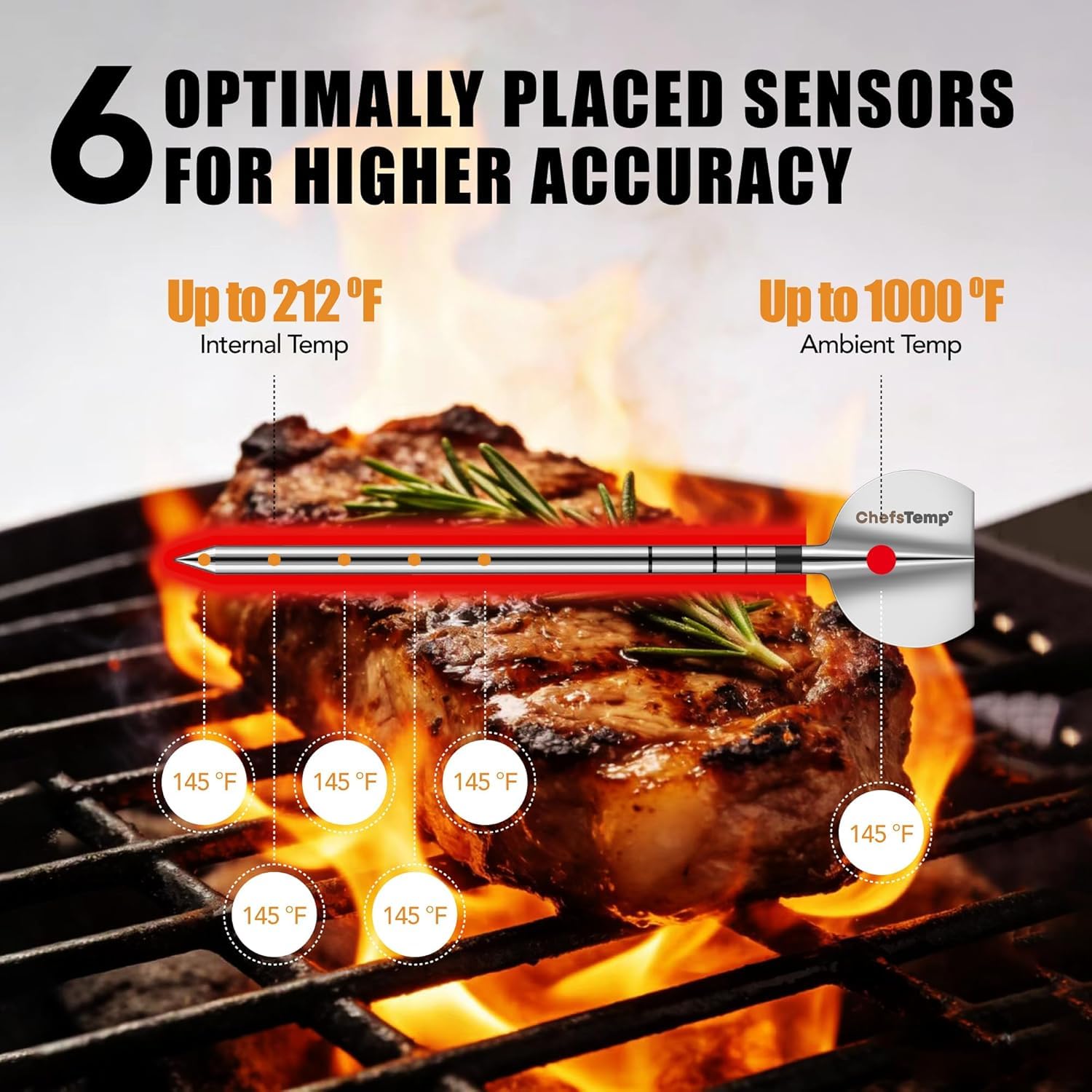 ChefsTemp ProTemp 2 Plus - Termometro da carne senza fili con regolatore di temperatura, portata illimitata, compatibile con Bluetooth e Wi-Fi, per Smart Cooking, Smoker, barbecue, barbecue, forno e