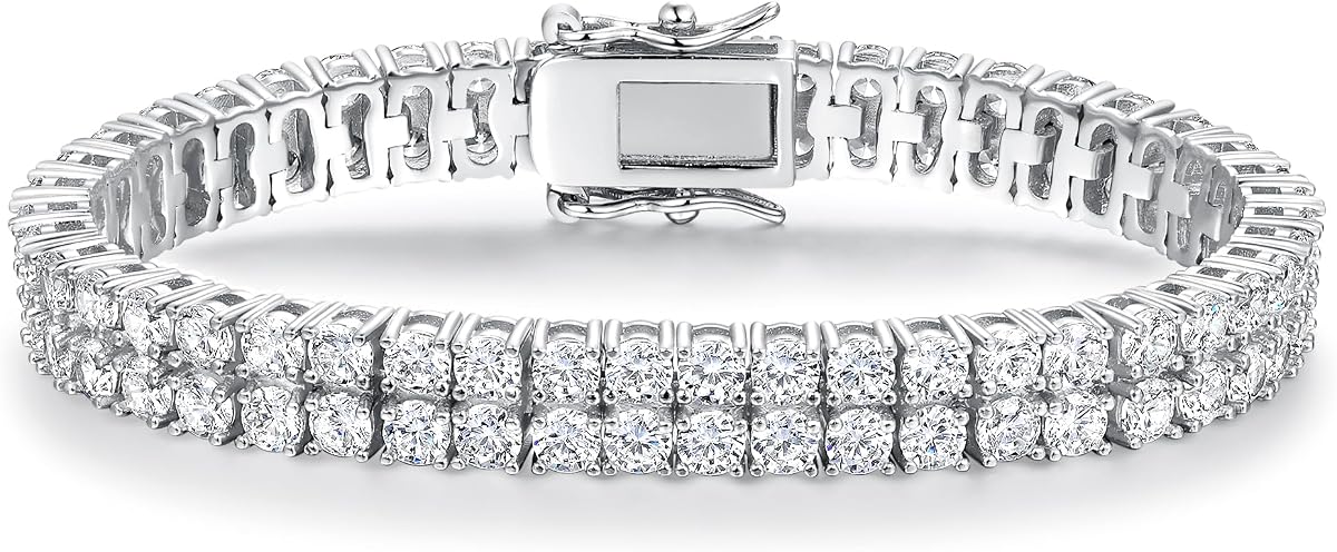 2 Rows Tennis Bracelets for Women Men - 18K Yellow Gold Plated 3mm Round Cut Cubic Zirconia Classic Tennis Bracelet, Size 6.5-8.5 Inch
