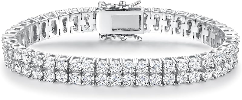 2 Rows Tennis Bracelets for Women Men - 18K Yellow Gold Plated 3mm Round Cut Cubic Zirconia Classic Tennis Bracelet, Size 6.5-8.5 Inch