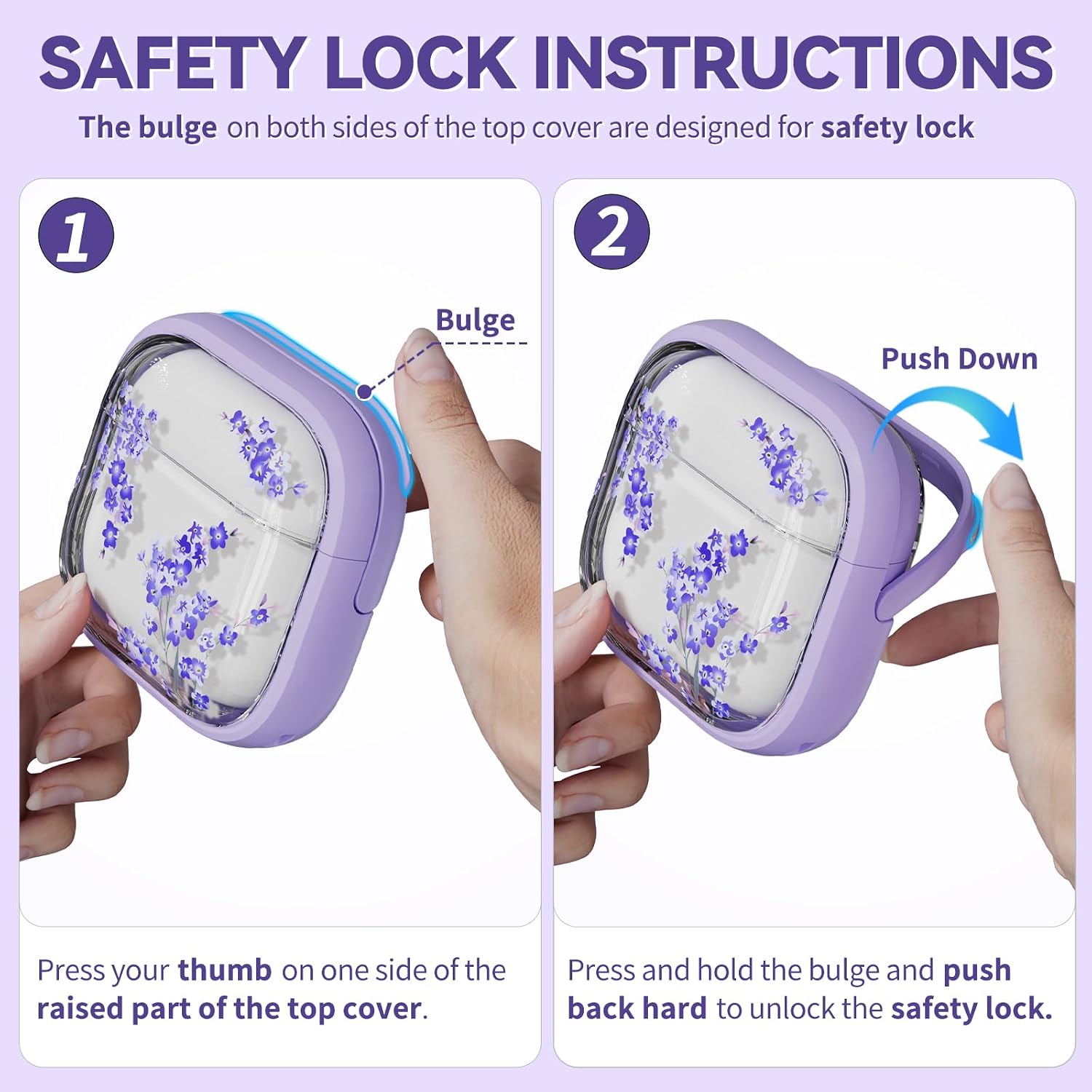 Inesore with Safety Lock for AirPods 4 Case,Clear Floral Cute AirPod 4th Generation Case for Women Girly with Cleaner Kit and Keychain- Purple Bell Flower thumbnail