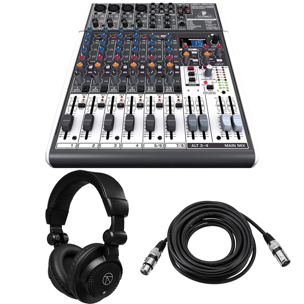 XENYX X1204USB Premium 12-Input 2/2-Bus Mixer, Bundle with Headphones and H&A 25' XLR Mic…
