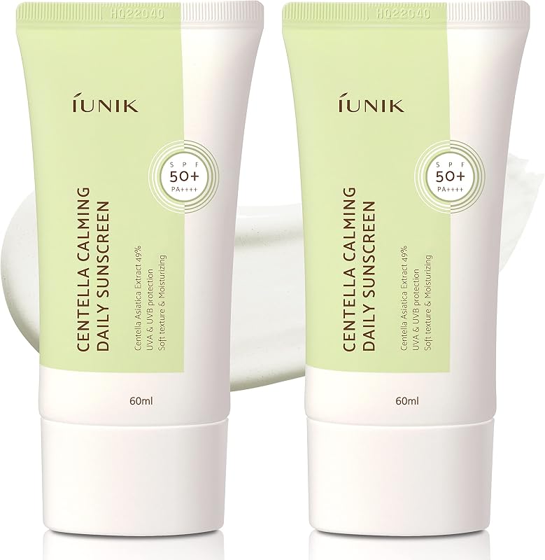 IUNIK Centella Calming Moisture Daily Sunscreen SPF 50+ PA++++ Matte & No White Cast Centella Asiatica Dry Oily Sensitive Vegan Korean Skincare - Pack of 2