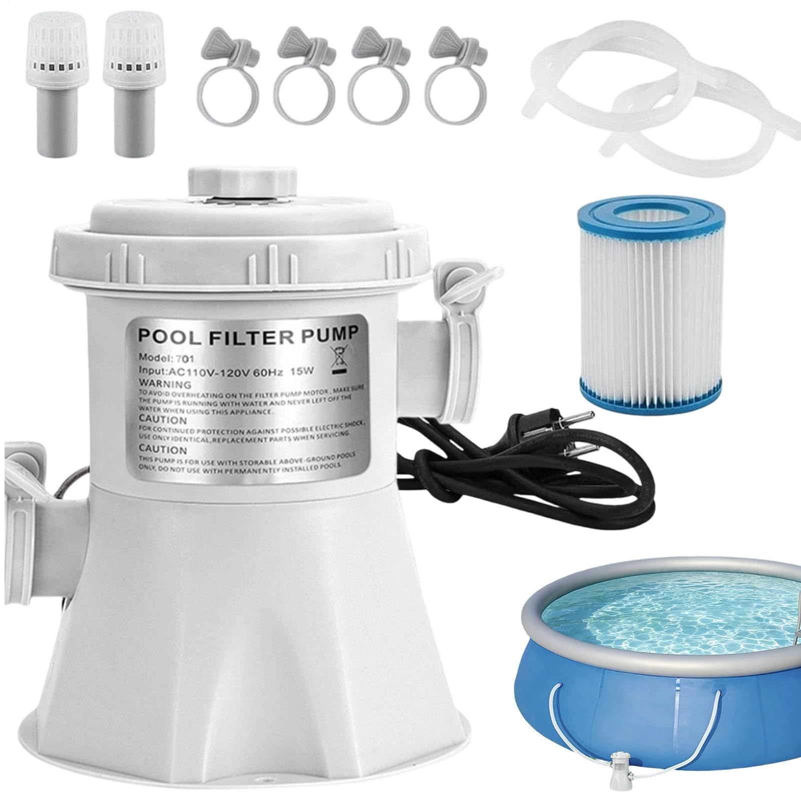 Pompa Filtro Per Piscina 1136 L/h Potente Portatile Acqua Chiara | Pompa Filtro Piscina Domestico Per Giardino, Patio, Villa, Resort, Campeggio, Terrazza, Deck