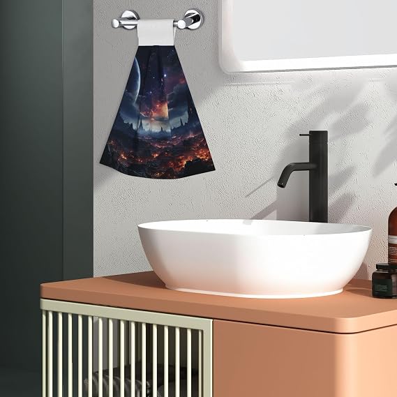 Hanging Hand Towel Soft Absorbent Bath Towel Kitchen Dish Towels with Hanging Loop Fast Drying Tie Towels for Bathroom Kitchen Home Decor Space Stars