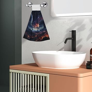 Hanging Hand Towel Soft Absorbent Bath Towel Kitchen Dish Towels with Hanging Loop Fast Drying Tie Towels for Bathroom Kitchen Home Decor Space Stars