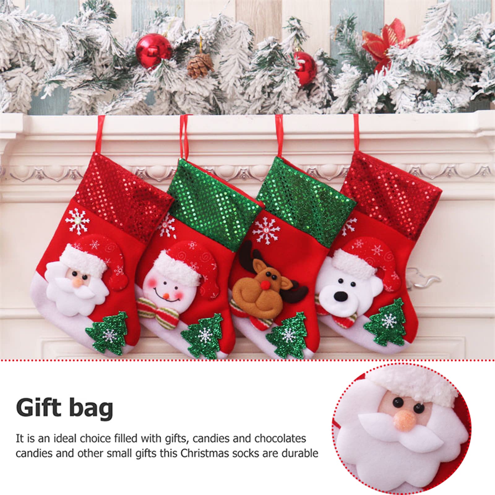 Calcetines Chimenea Navidad Set De 4 Calcetines Navideños - Diseños  Santa/Reno/Muñeco De Nieve/Oso - Para Chimenea O Árbol - 16-22cm Calcetines  Arbol Navidad, image size:1600x1600