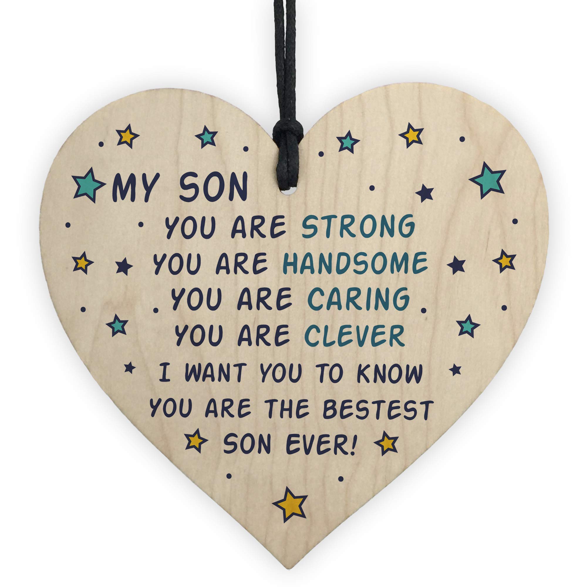 RED OCEAN Novelty Son Gifts For Christmas Birthday Wooden Heart Keepsake Gift For Him