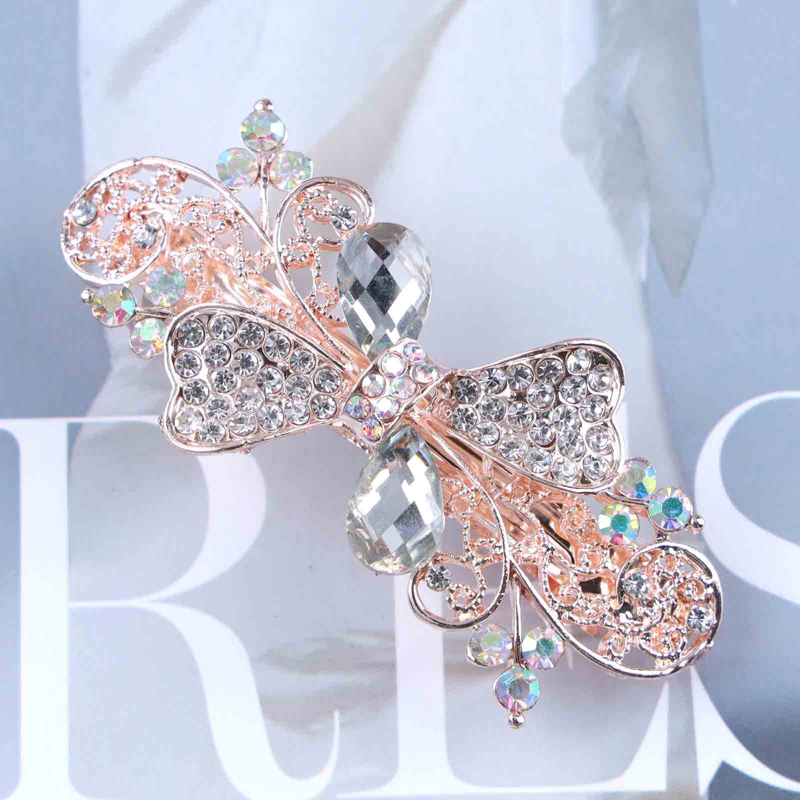 TseenYi Barrette Fleur Cristal Strass Or - Barrette Cheveux Vintage Clip Bling Bling Mariage Pour Femmes Et Filles