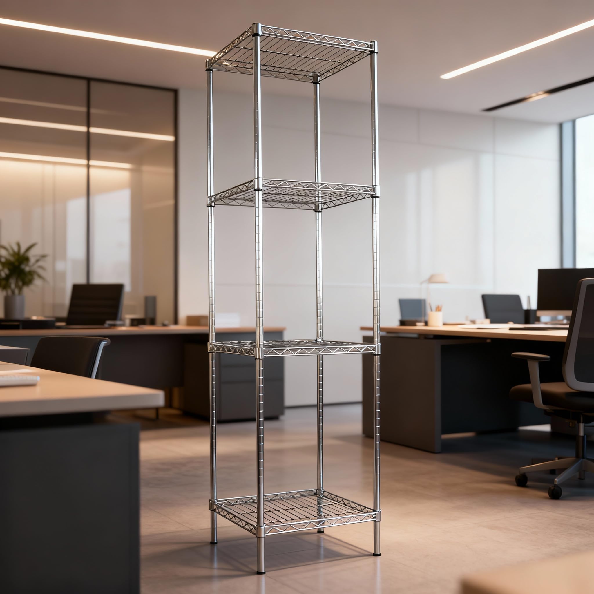 Generico Scaffale in metallo cromato 180cm, con 4 ripiani