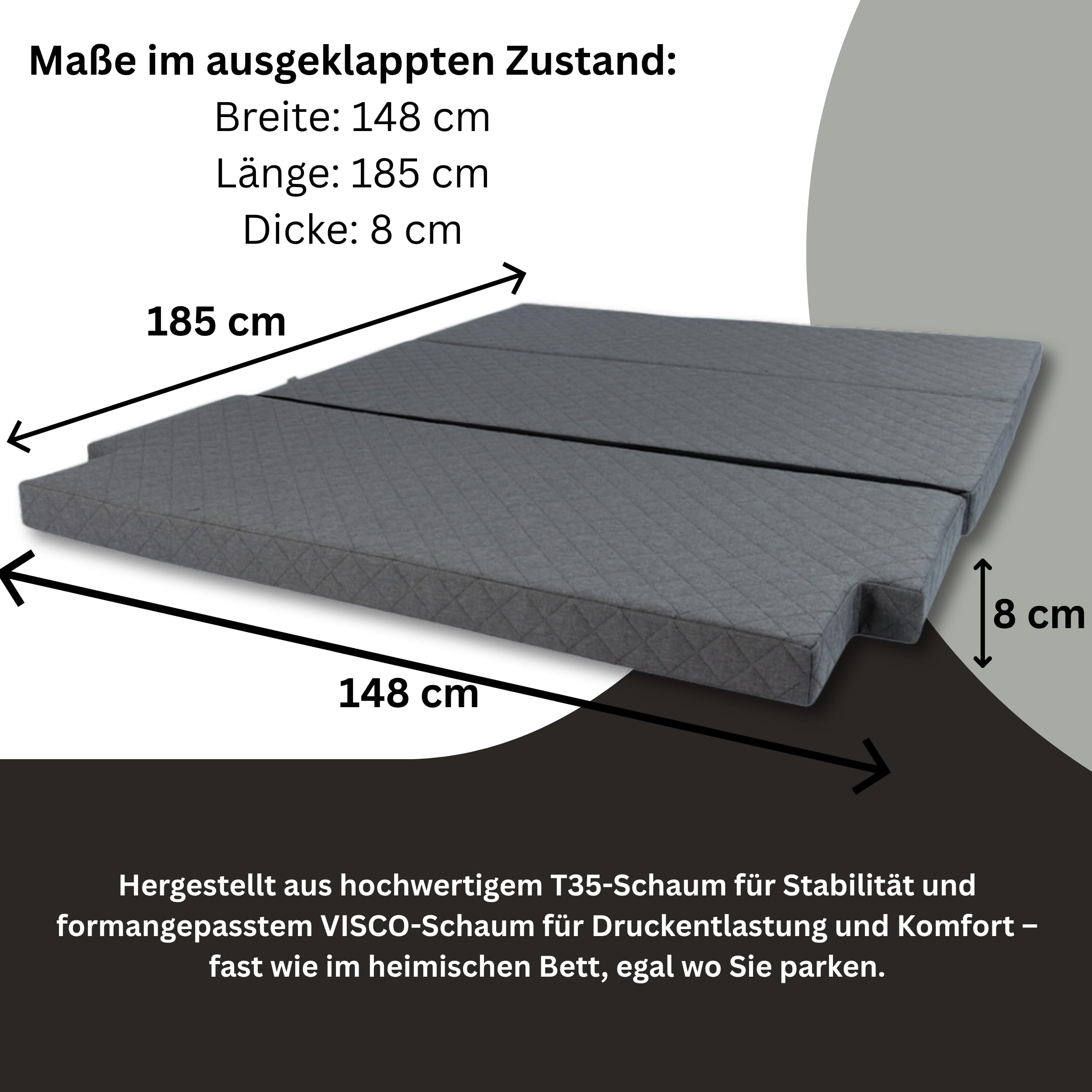 Materasso per cabina VW Multivan T5/T6 – 3 pezzi – Materasso pieghevole per auto con memory foam & borsa per il trasporto | Materasso da viaggio per autobus adatto per VW T5 T6