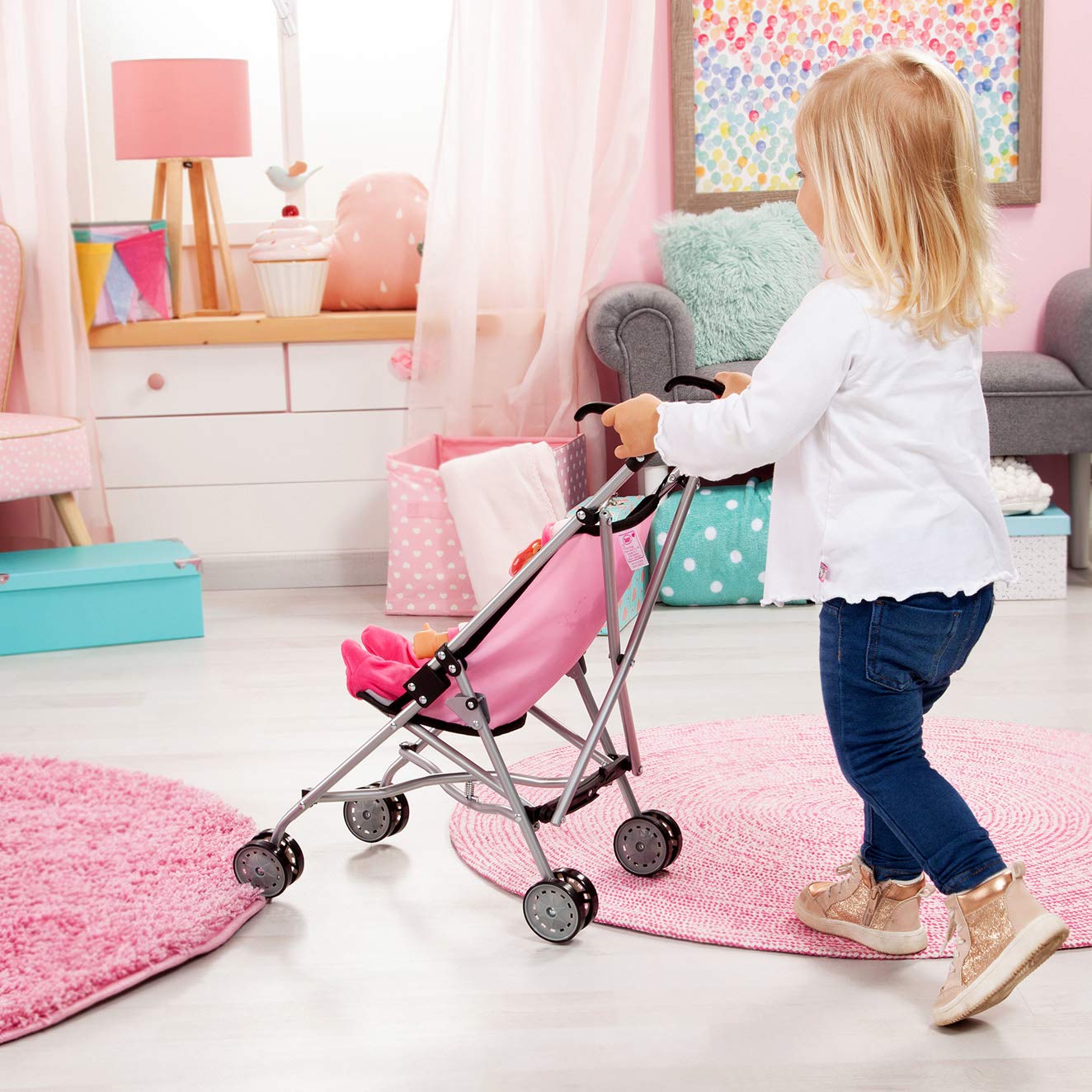Bayer Design Poppenbuggy – Opvouwbaar – Geschikt Voor Poppen Tot 46 Cm – Met Dubbele Wielen En Veiligheidsgordel – Ideaal Voor Rollenspel – Afm. 51 X 27 X 55 Cm