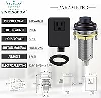 Vista 5 de Kit de interruptor de aire SinkTop (botón largo de latón completo) para eliminación de basura, bronce aceitado inalámbrico