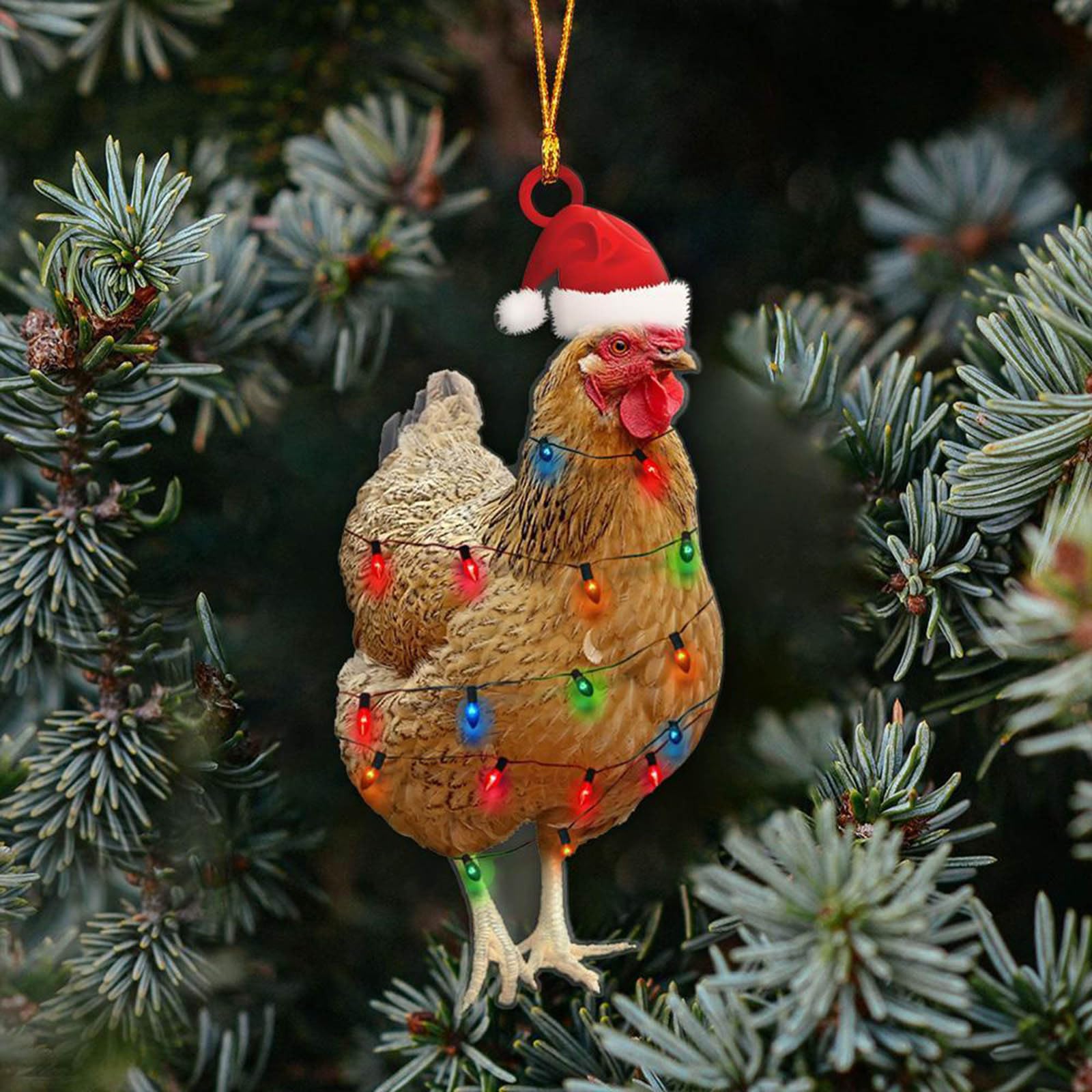 Gallo Ornamenti per albero di Natale – Ornamento 2D Pollo Natale Gallo Cartone animato carino ciondolo auto divertente gallo ornamento natalizio per gli amanti del pollo sala da pranzo Bemith