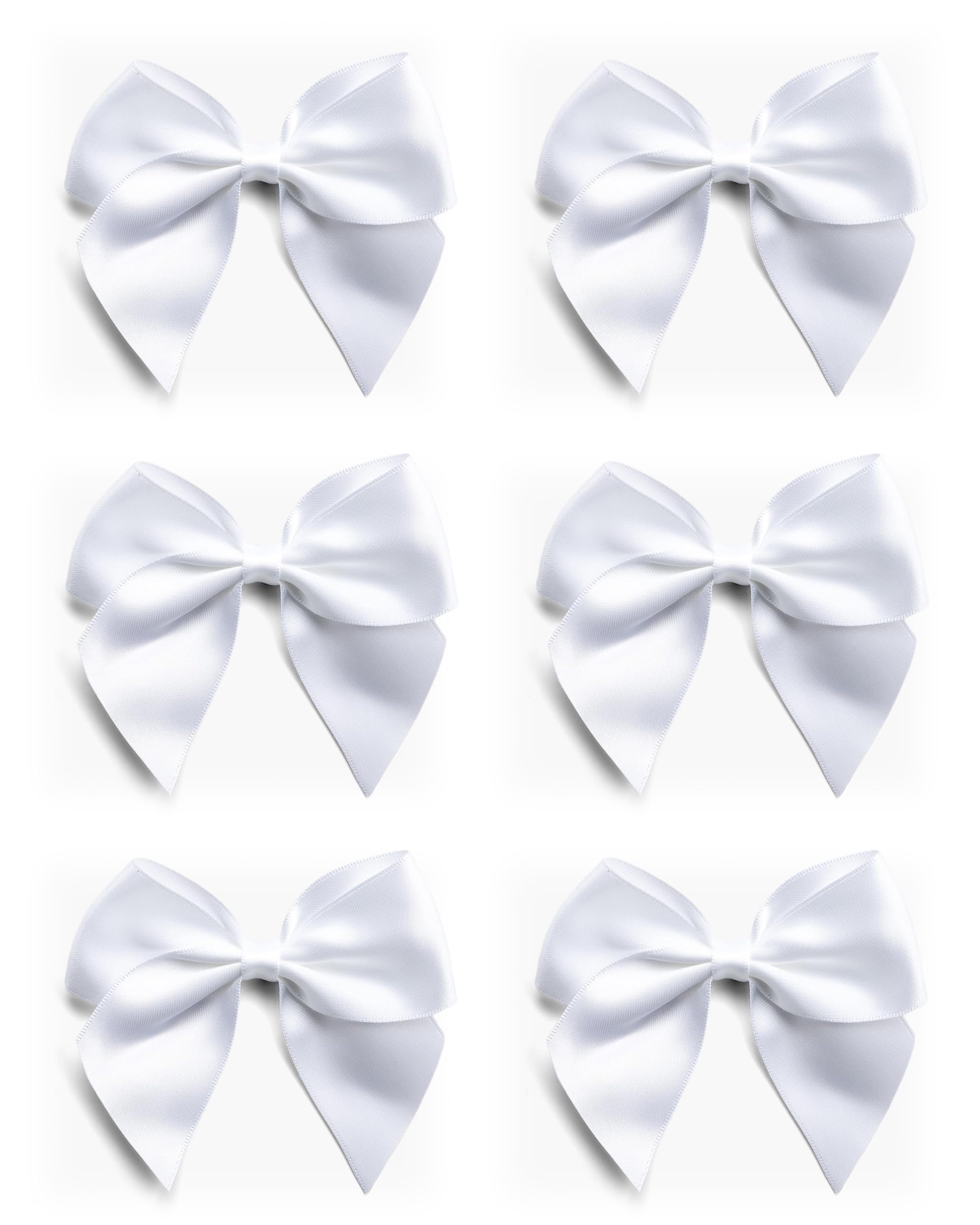 Italian Options Large Satin Ribbon Bows, Self-Adhesive Fabric Bow Decorations for Gift Wrapping, Hampers, Cake Decoration, Hair Bows, Crafts, Crafting, White, 6 Pack, 10 cm