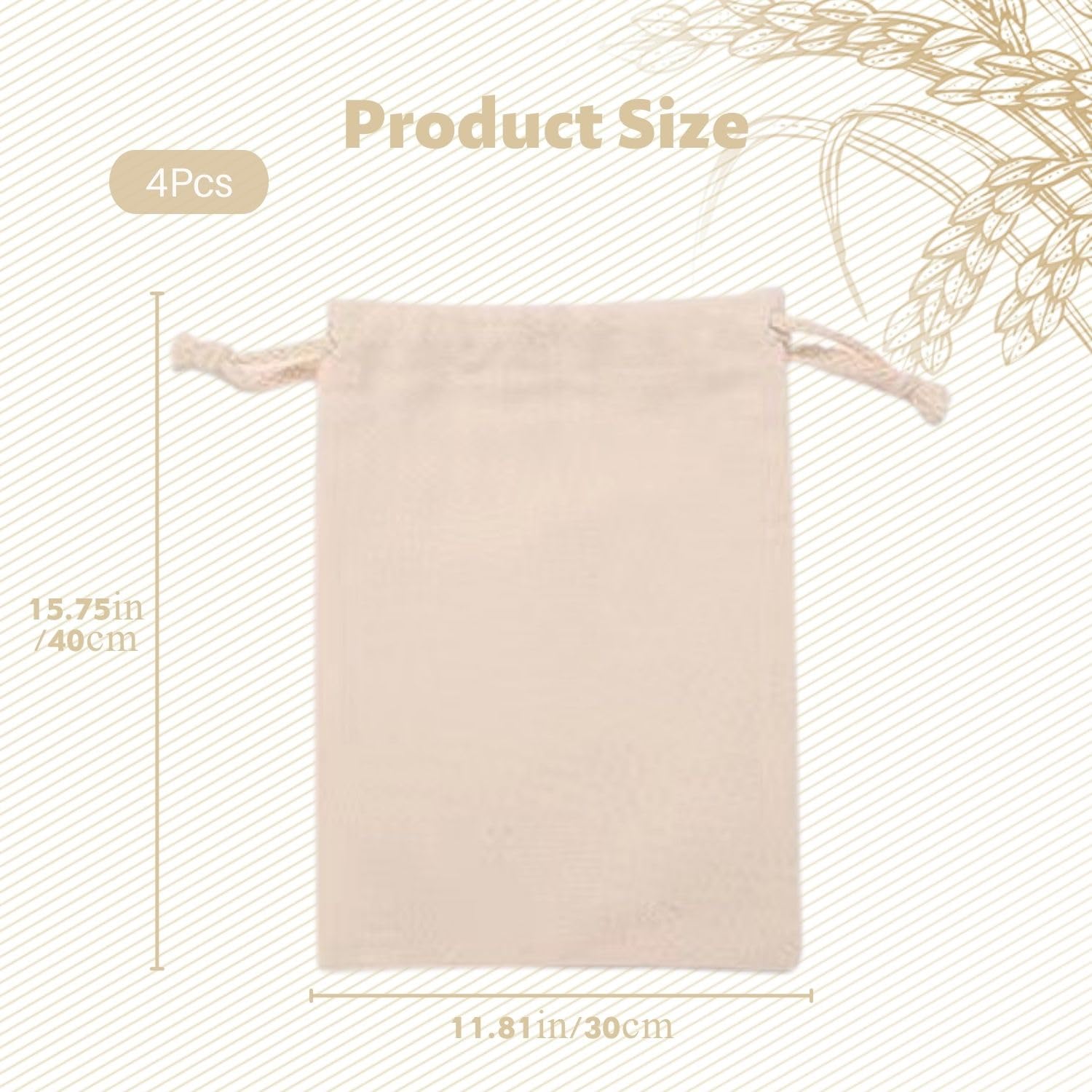 Lot de 4 sacs à pain en lin 30 x 40 cm avec cordon de serrage réutilisables