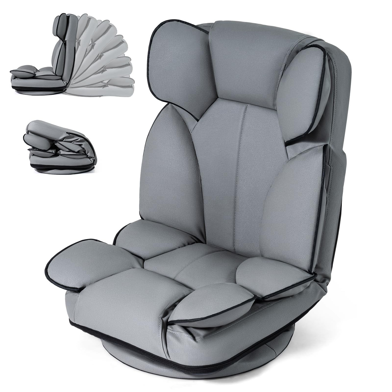 COSTWAY 360ยฐ Swivel Floor Gaming Chair Bed, 6 Adjustable Positions (Grey)