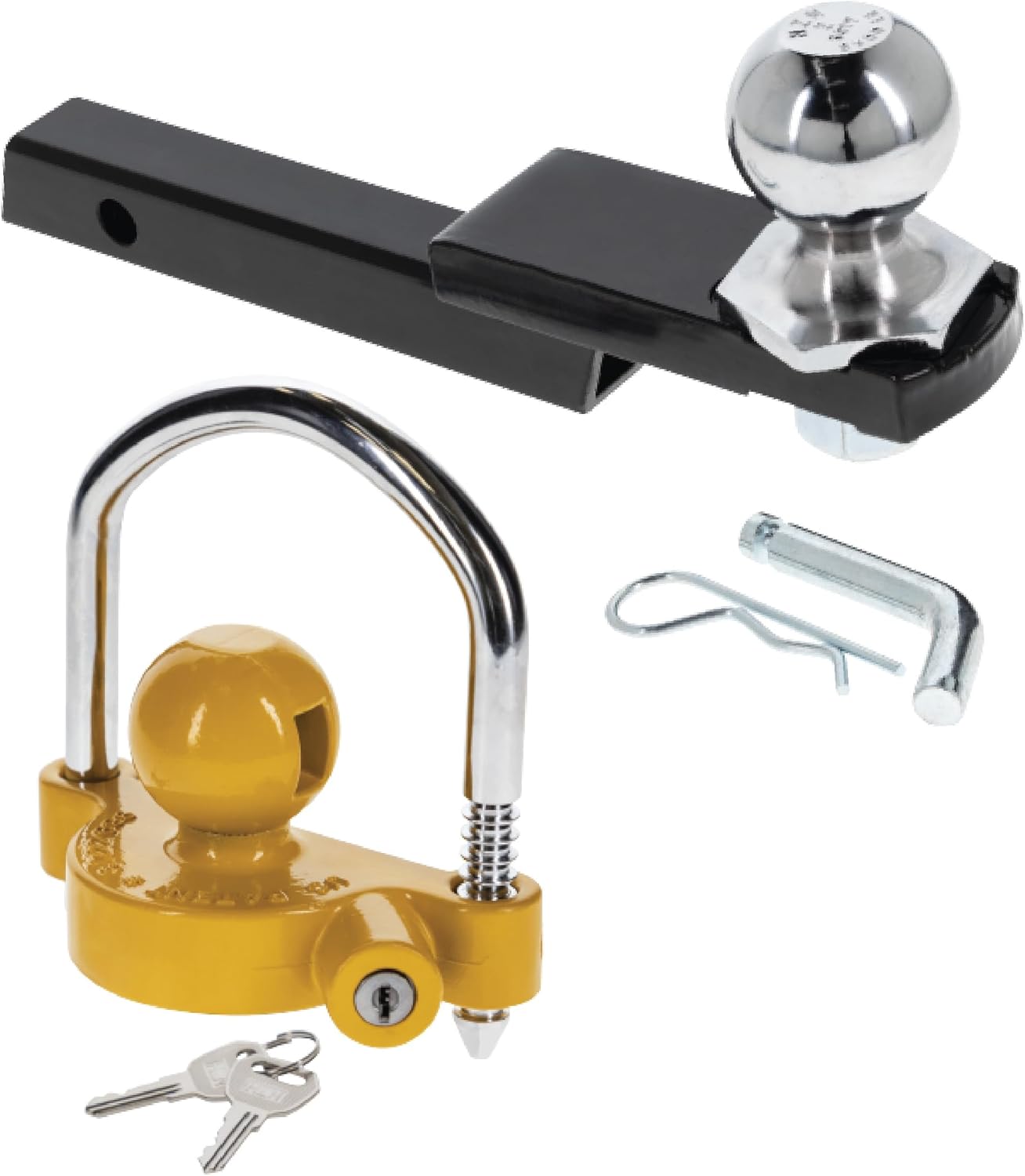 REESE Towpower 7043000 Interlock Trailer Hitch Ball Mount Starter Kit, 1.25" Square Receiver, 3,500 lbs Capacity and 72783 Universal Trailer Heavy Duty Steel Coupler Lock with 2 Keys