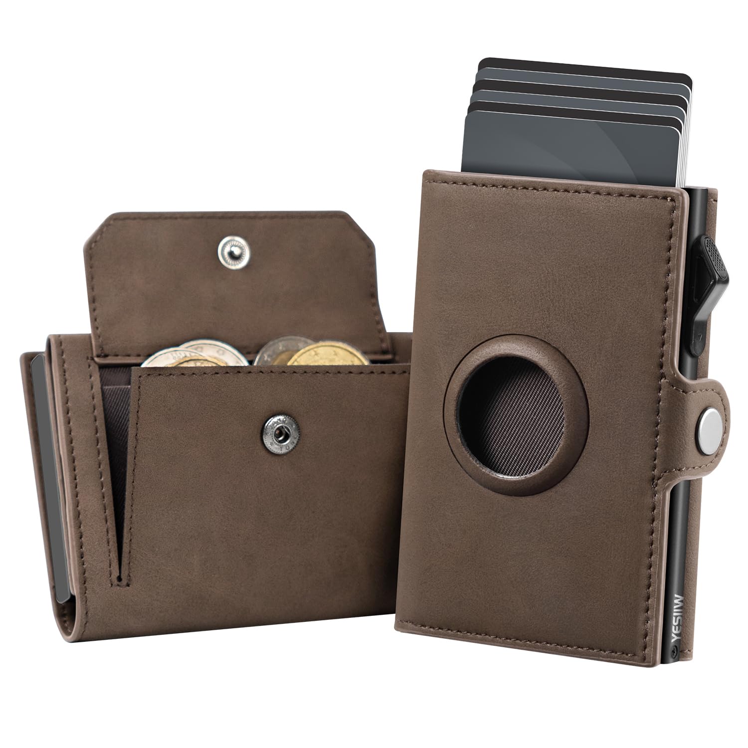 Portafoglio Uomo AirTag Porta Carte di Credito Uomo Portacarte Portafoglio Slim RFID Airtag Wallet Porta Airtag Apple Smart Tag Portamonete Capacità per 9-12 carte Finestra ID di Tasca per Monete