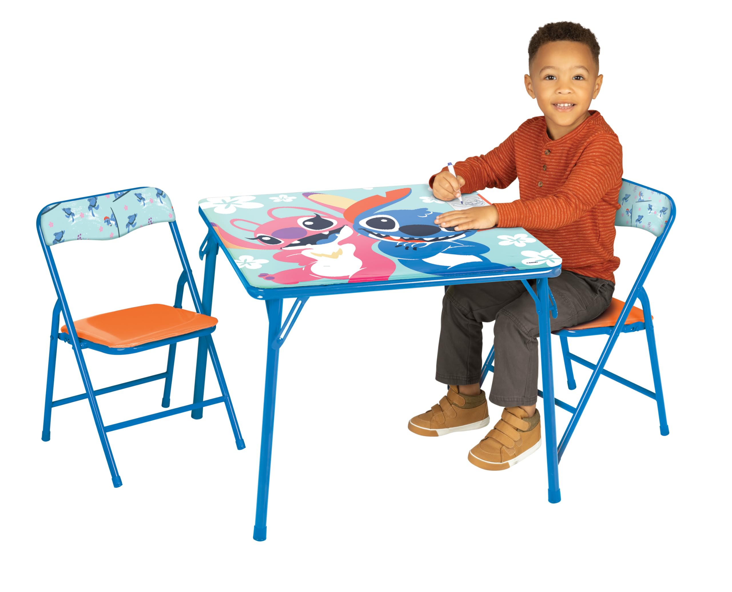 JAKKS Pacific Stitch Kids Table & Chairs Set for Kid and Toddler 36 Months Up to 7 Years, Includes: 1 Table (24" L x 24" W x 20" H), 2 Chairs (13" L x 13.5" W x 21" H) Weight Limit: 70 lb