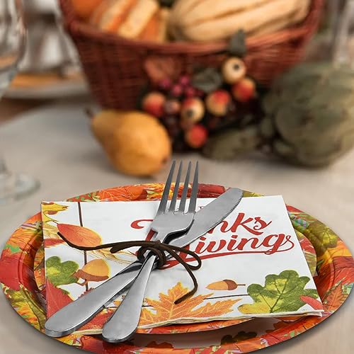 Miniatura 5 de Homlouue 150 platos y servilletas desechables para Acción de Gracias, hojas de otoño, suministros de fiesta de Acción de Gracias, para 50 invitados,