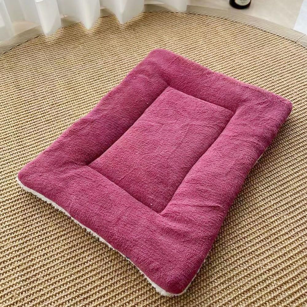 Hiseng Soft Fluffy Dog Bed, Self-Warming Sherpa Cat Bed Washable Simple Solid Color Dog Beds Medium, Short Velvet Anti-Slip Bottom Cat Beds for Indoor Cats (M/55x40cm,Rose Red)