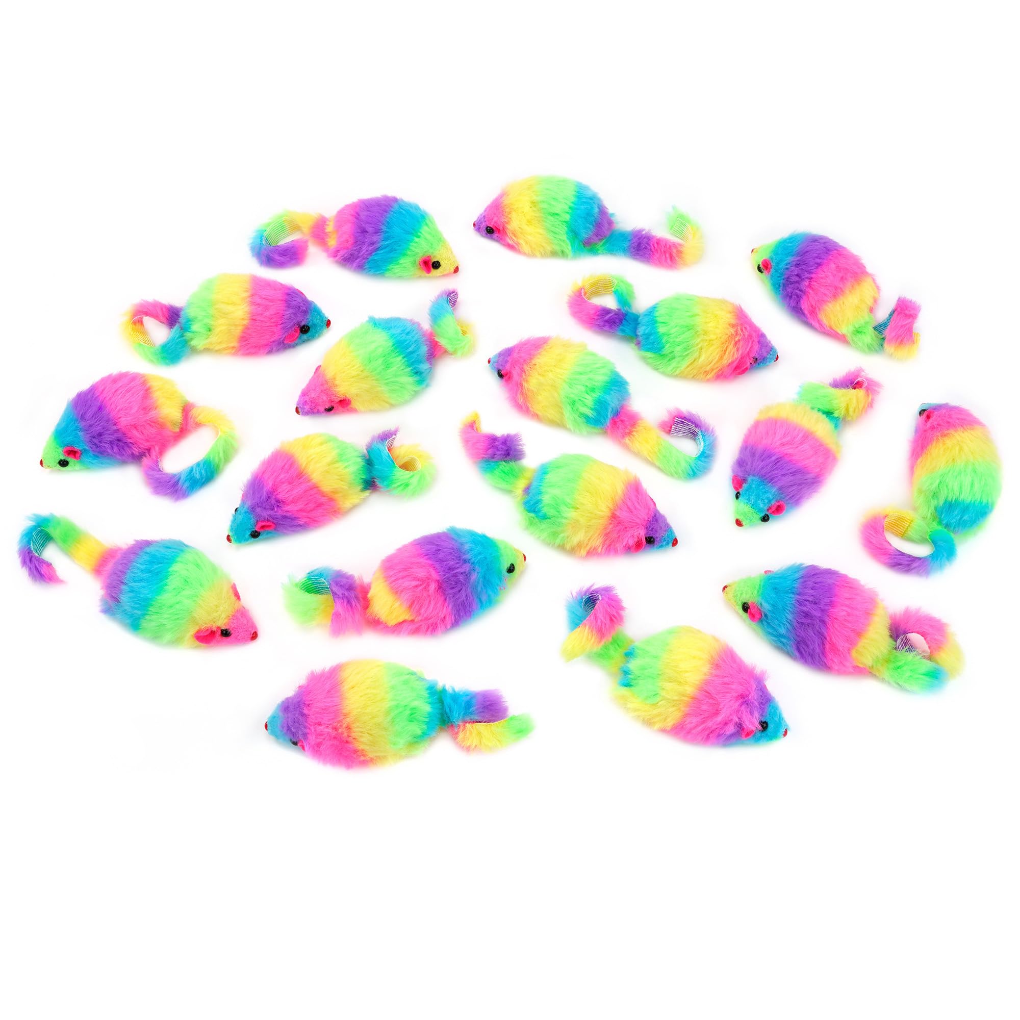 Chiwava 24 pezzi da 2,8" arcobaleno giocattolo peloso per gatti con sonaglio gioco interattivo a forma di topo