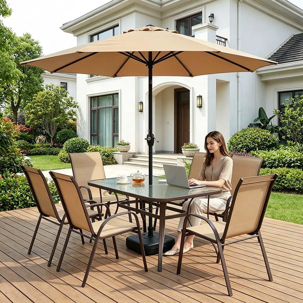 Okrągły Parasol Przeciwsłoneczny 200 cm, Parasol Stołowy do Użytku na Zewnątrz z Korbą i 6 Solidnymi Żebrami do Ogrodu, Podwórka, Tarasu(Rouge)
