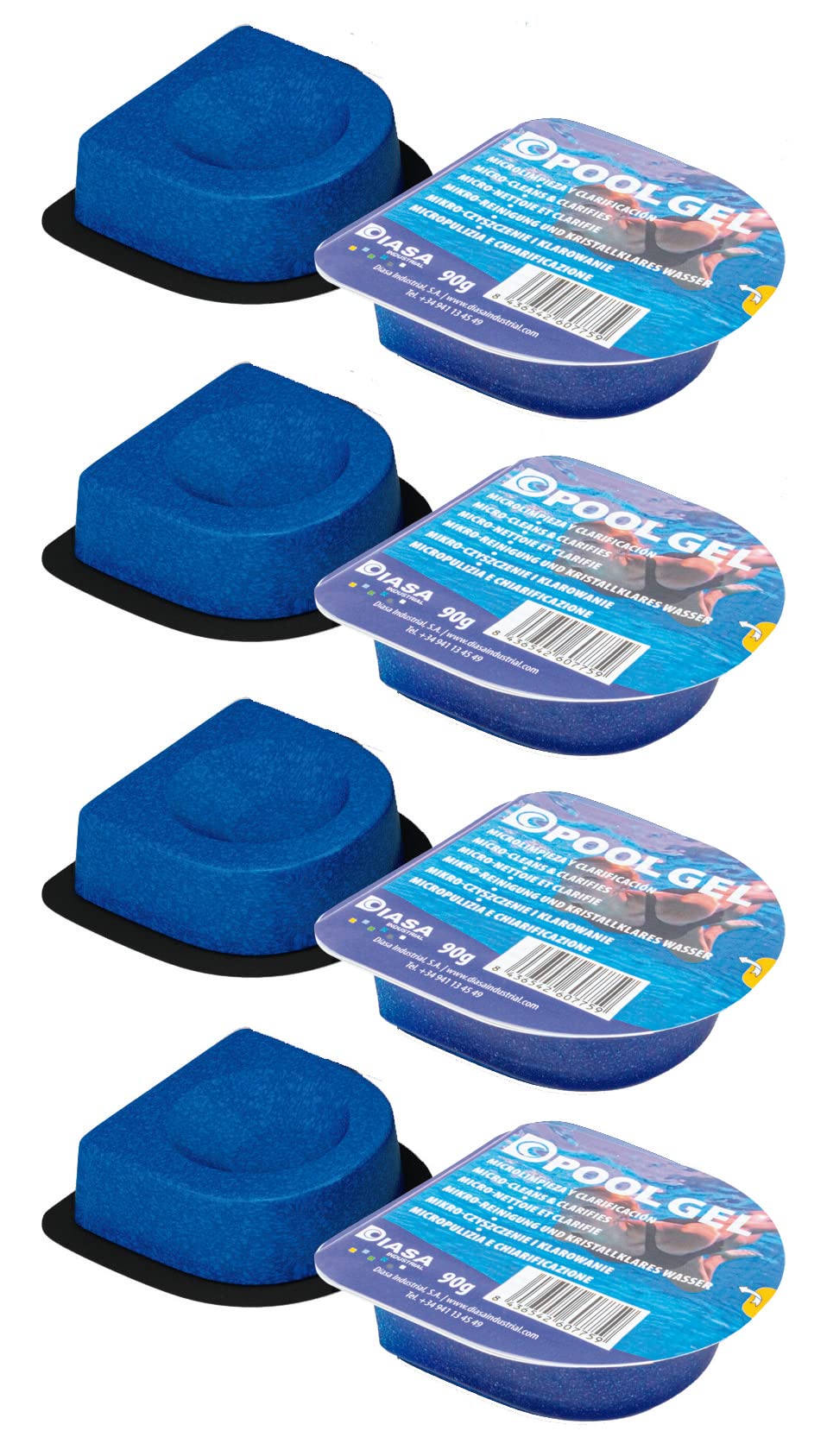 DIASA INDUSTRIAL Pack 4 UDS - DPOOL Gel FLOCULANTE Clarificante Piscinas - MONODOSIS 90 GR - Agua Piscina cristalina