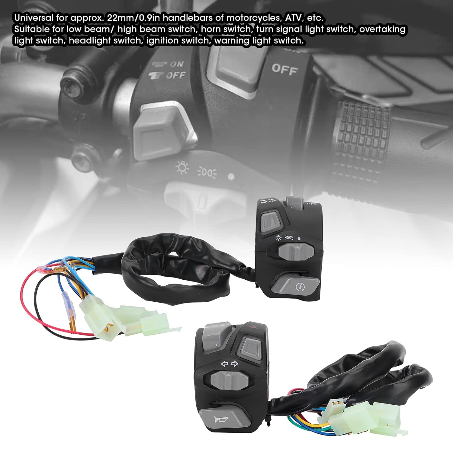 Motorcycle Handlebar Switch, Fydun 22mm Motorcycle Handlebar Turn Switch Control Button Universal for Horn Switch, Headlight Switch(White)