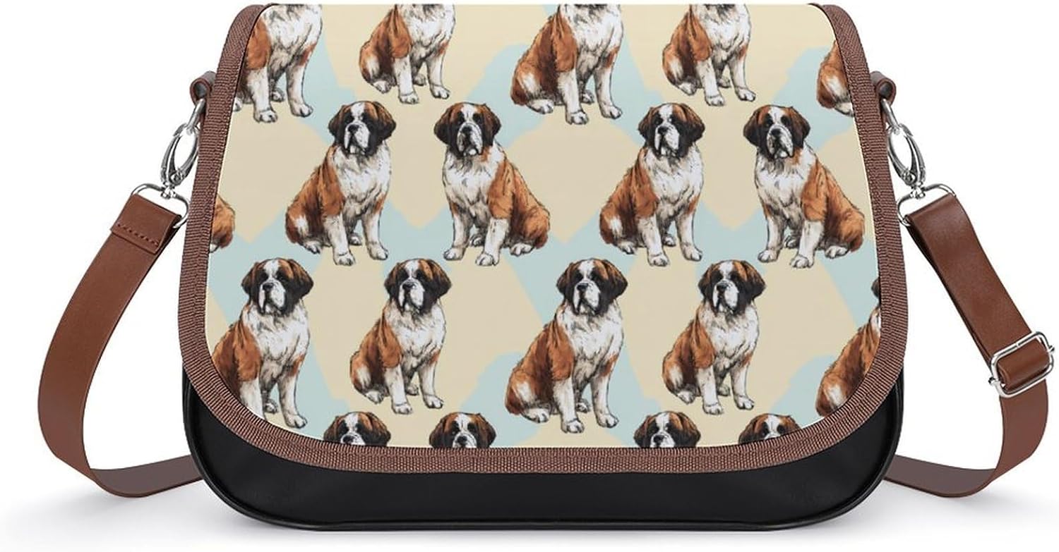 Saint Bernard Dog Watercolor Fashion Women's Crossbody Bags Printed Handbag Shoulder Bag Purse