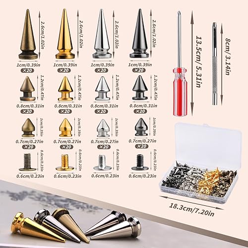 Miniatura 9 de QMNNMA Juego de 120 juegos de clavos y tachuelas punk, 4 colores, 3 tamaños de clavos de metal para árbol de metal, para manualidades, artesanía en