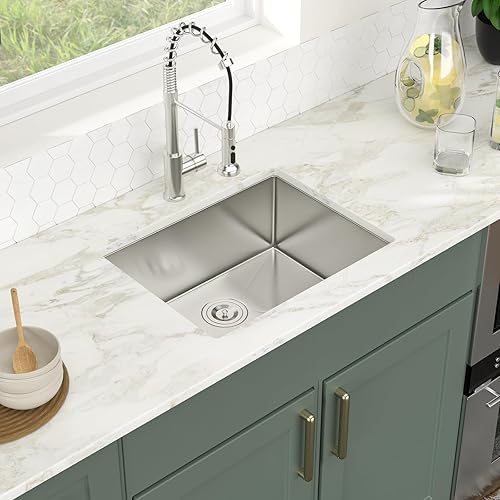 Miniatura 3 de Logmey Fregadero de barra de 21 pulgadas de acero inoxidable de 21 x 18 pulgadas, fregadero de barra pequeño de acero inoxidable de calibre 16,