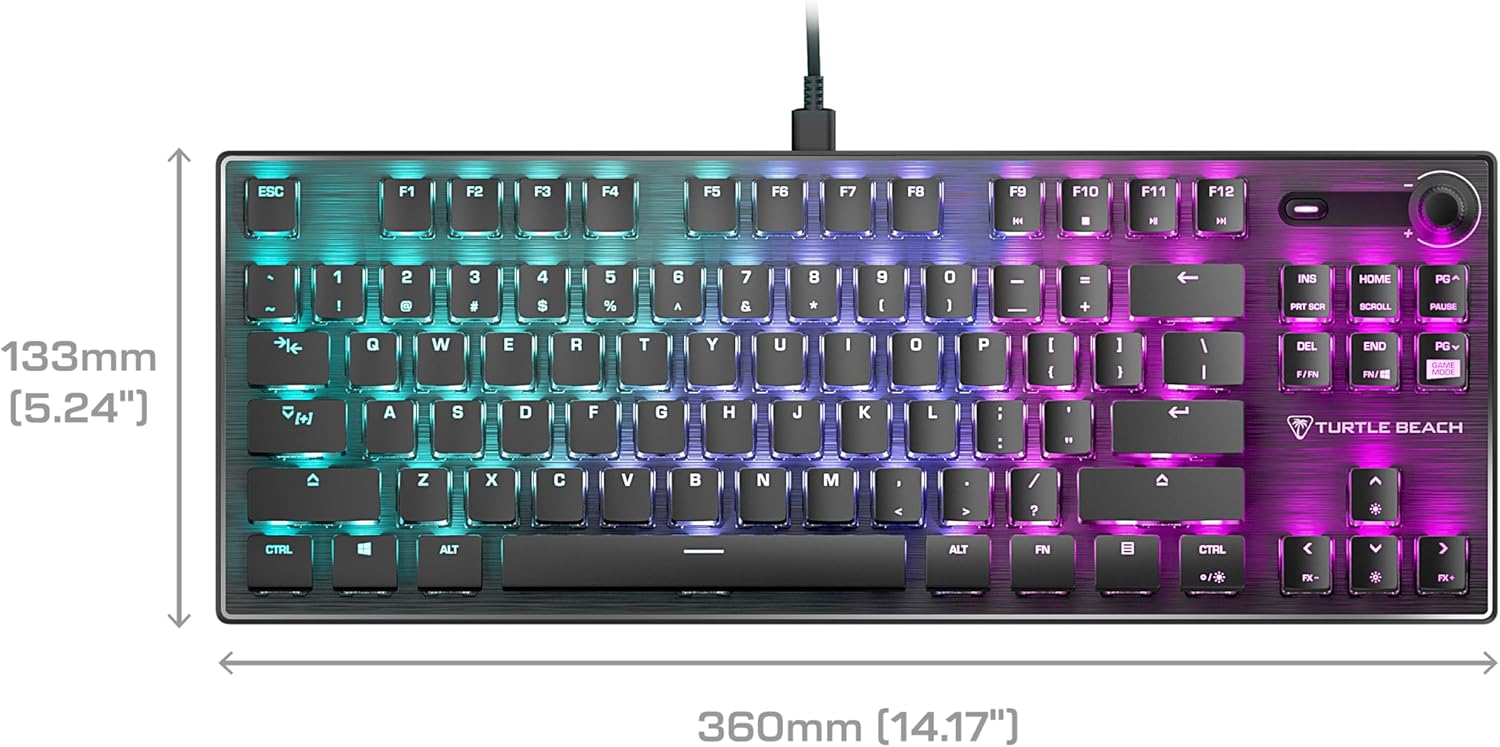 Turtle Beach Vulcan TKL Tenkeyless Linear Mechanical Titan Switch PC Gaming Keyboard with Per-Key AIMO RGB Lighting, Anodized Aluminum Top Plate and Detachable USB-C Cable - Black
