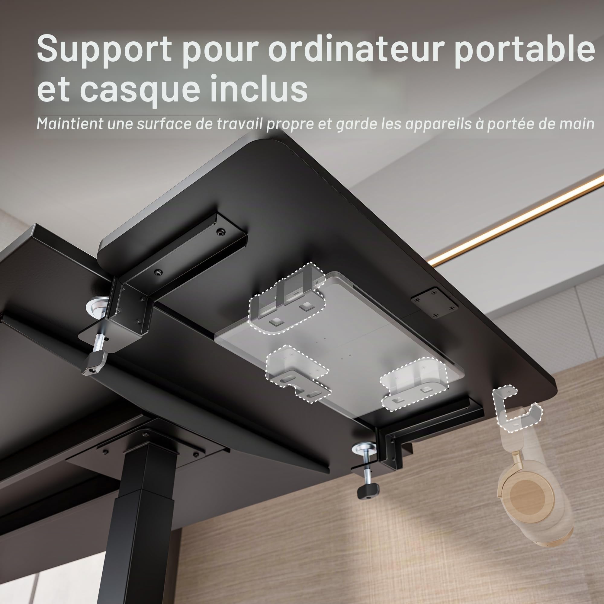 PEGZONE Extension de Bureau Ergonomique 700 × 300 mm, Noir | Extension de Bureau avec Support Ordinateur Portable, Support Clavier et Repose-Bras, pour Maison et Bureau