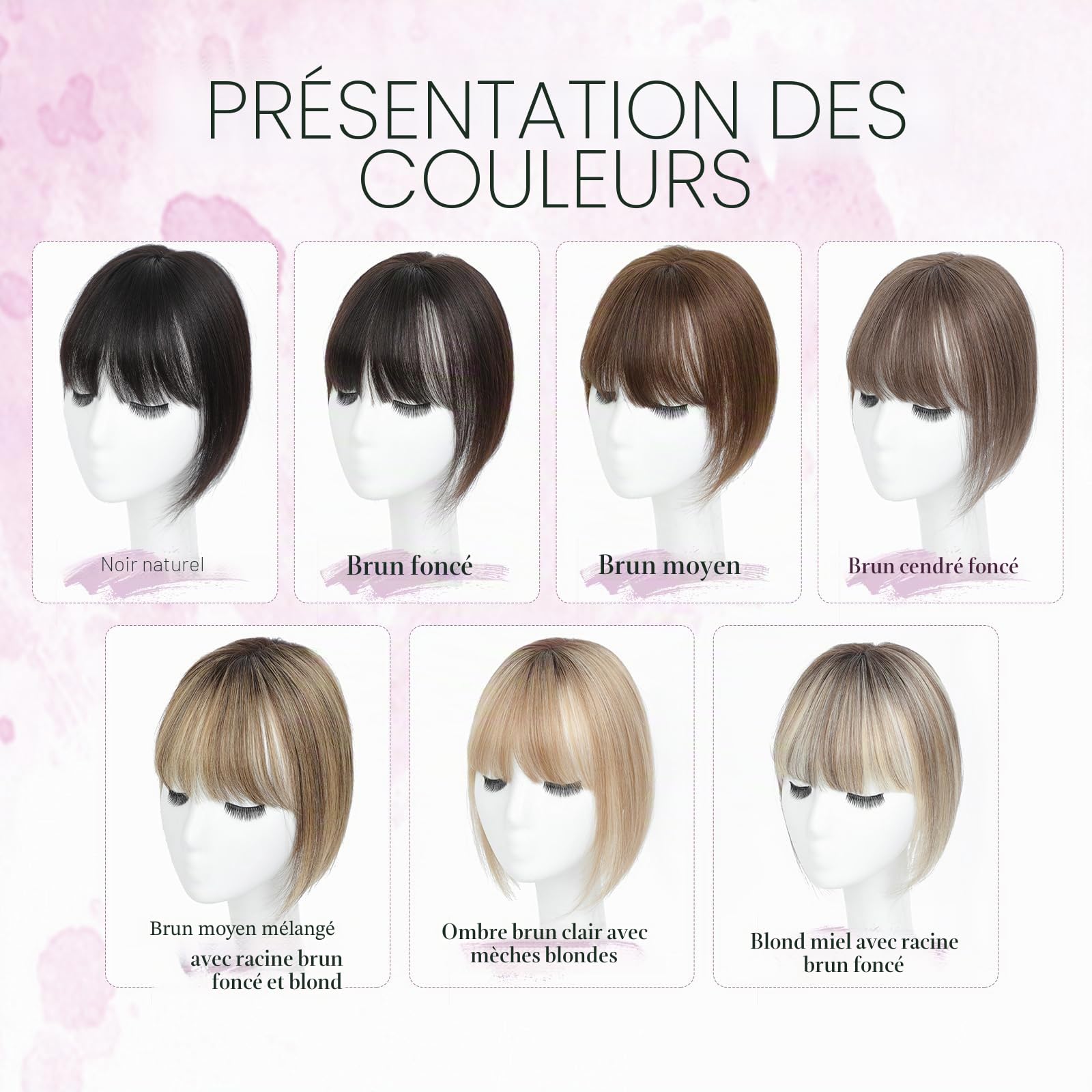 Extensions de cheveux naturels pour femmes avec frange Mèche capillaire en cheveux humins cousue à la main pour cheveux clairsemés (Châtain Moyen)