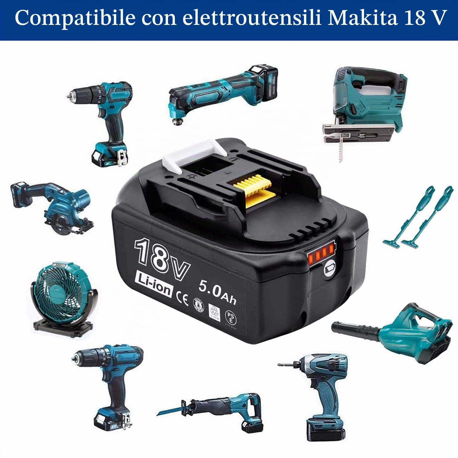Batteria di ricambio da 18V BL1850 18V 5.0Ah Batteria per Makita BL1850 BL1860B BL1855 BL1840 BL1830 BL1835 BL1820B BL1815 compatibile con Makita 18V batteria Makita 18V (2x5000mAh,18V)