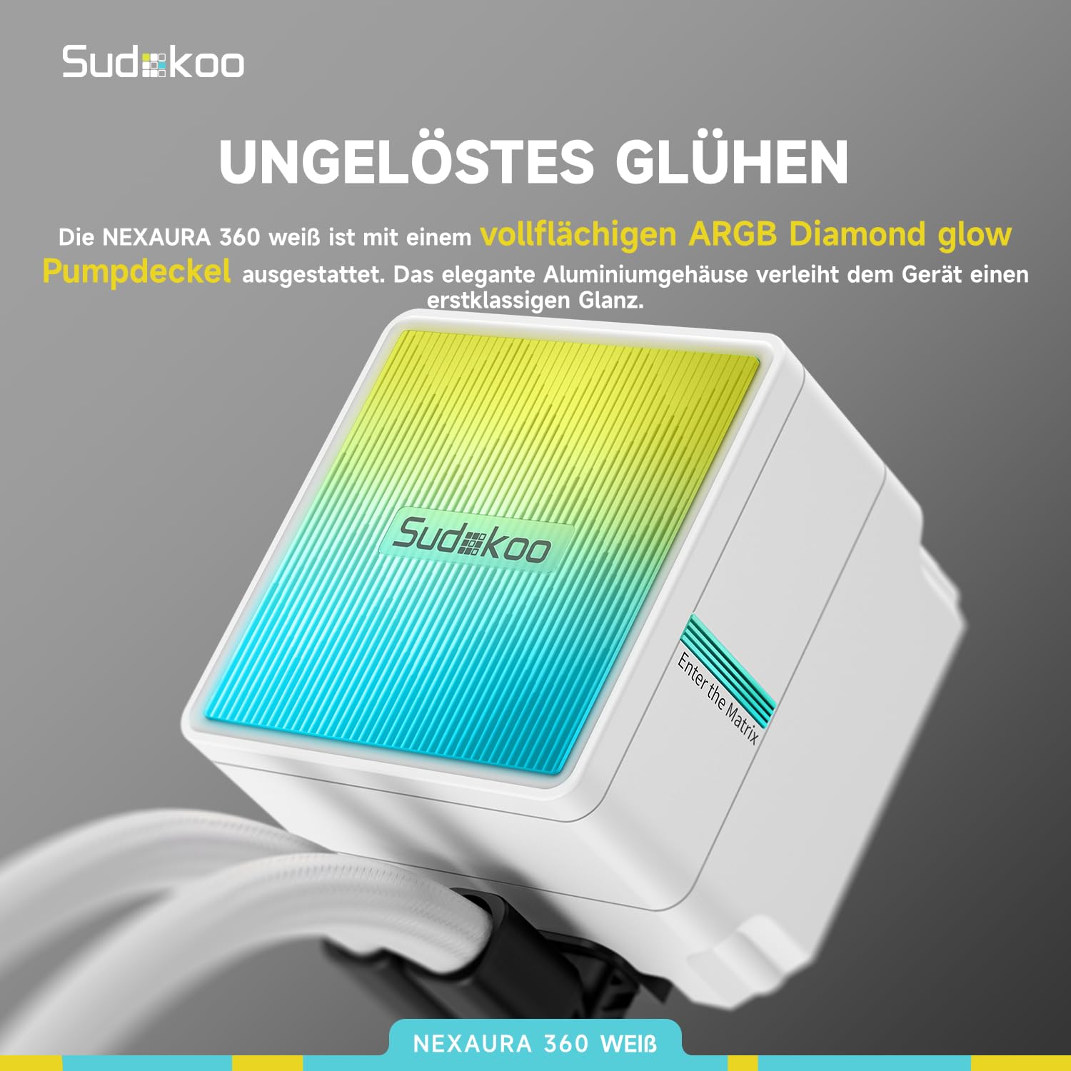 Sudokoo NEXAURA 360 WeIß CPU Wasserkühlung : AIO Wasserkühlung 360mm mit 3x FDB PWM Lüfter & ARGB PWM Pumpe van 2500–3600 RPM - CPU Kühler TDP 300W für Intel LGA 1851/1700/1200/115X AMD AM5/AM4