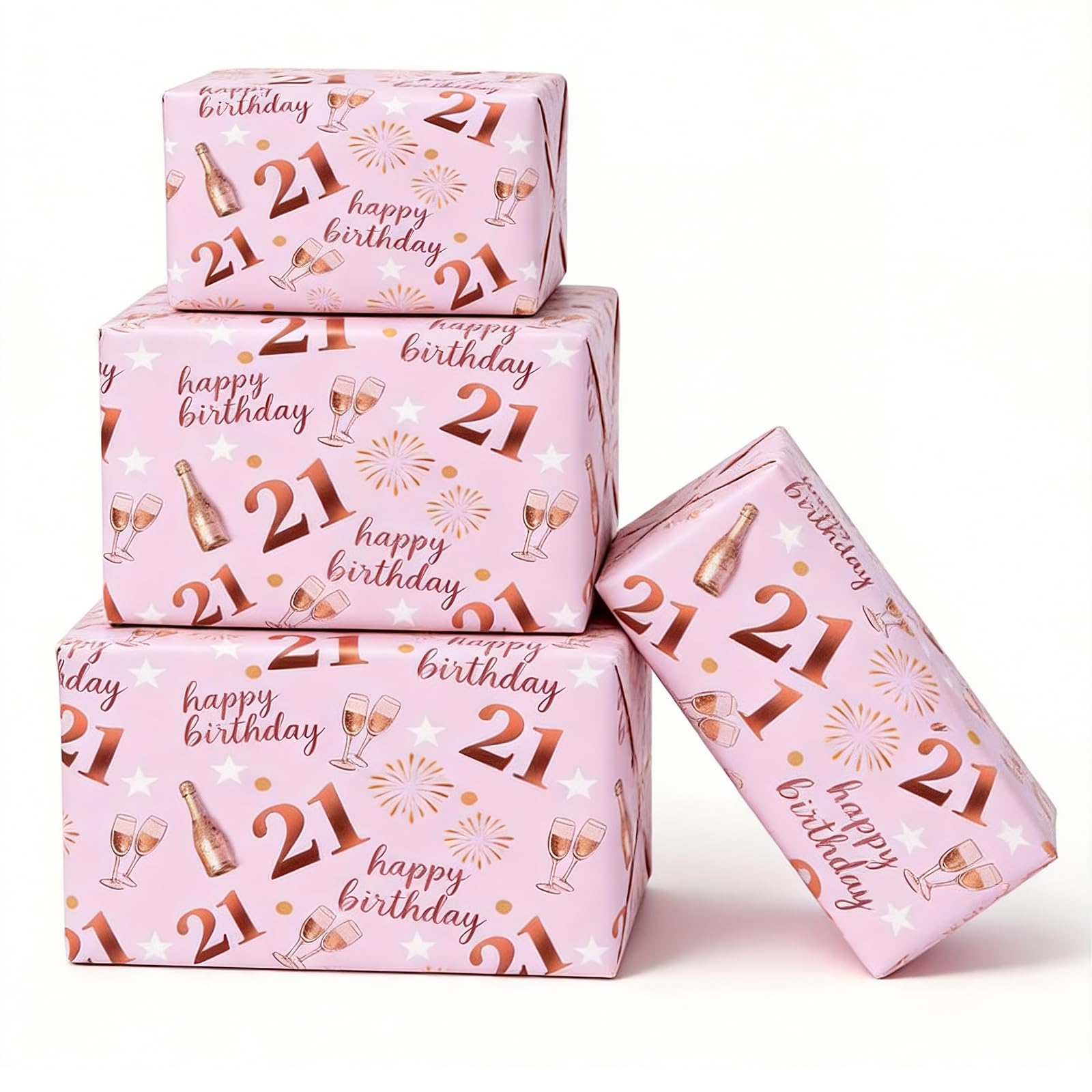 Jatidne 21st Birthday Wrapping Paper with Ribbon Pink and Gold Gift Wrap Birhtday Paper 21st Birthday Gifts Pack of 6