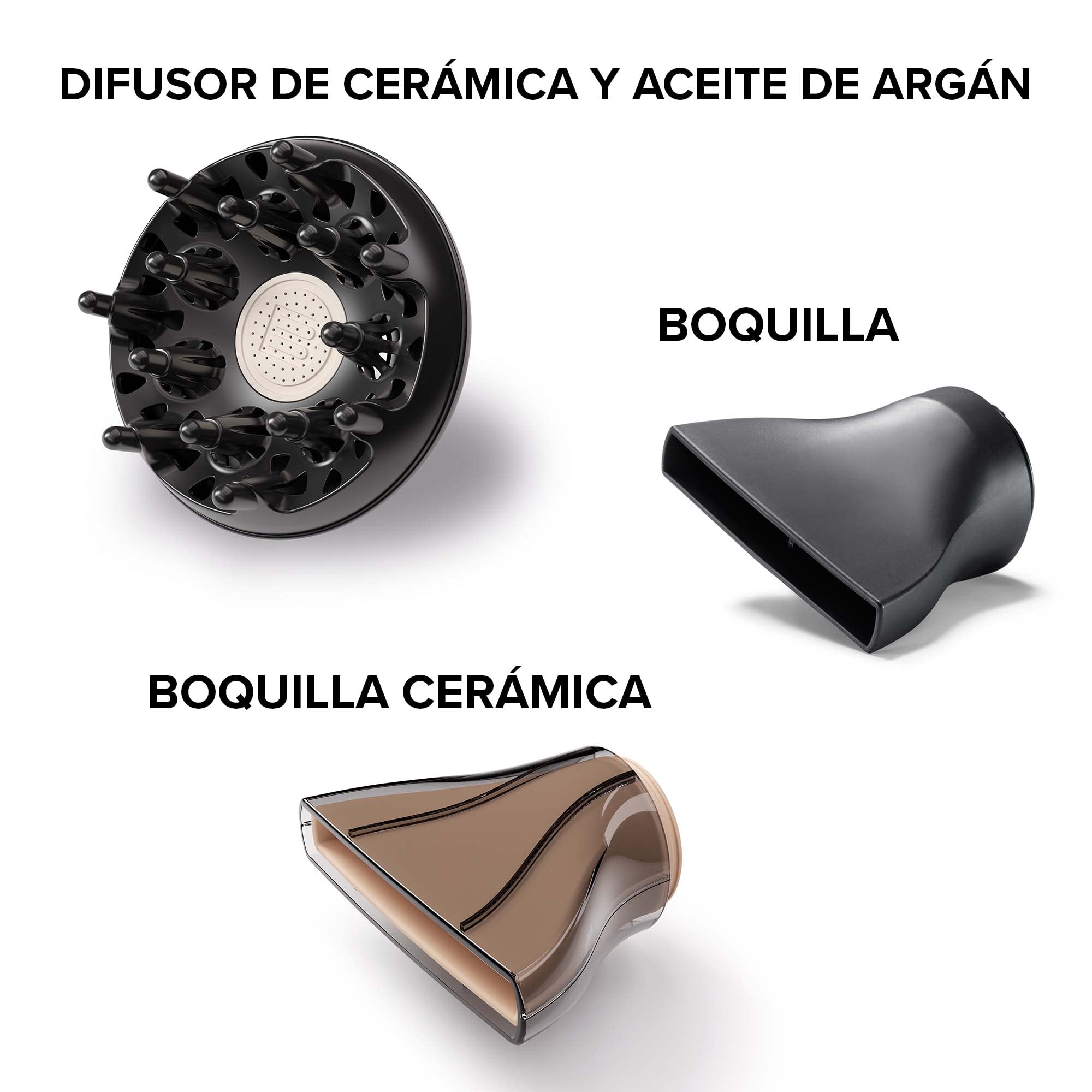 Bellissima Ceramic & Argan Oil, Secador de Pelo Profesional, Tecnología Cerámica & Aceite de Argán, 2300 W, 3 Temperaturas, Ionizador, Tiro Frío, 2 Boquillas, Difusor Cerámico