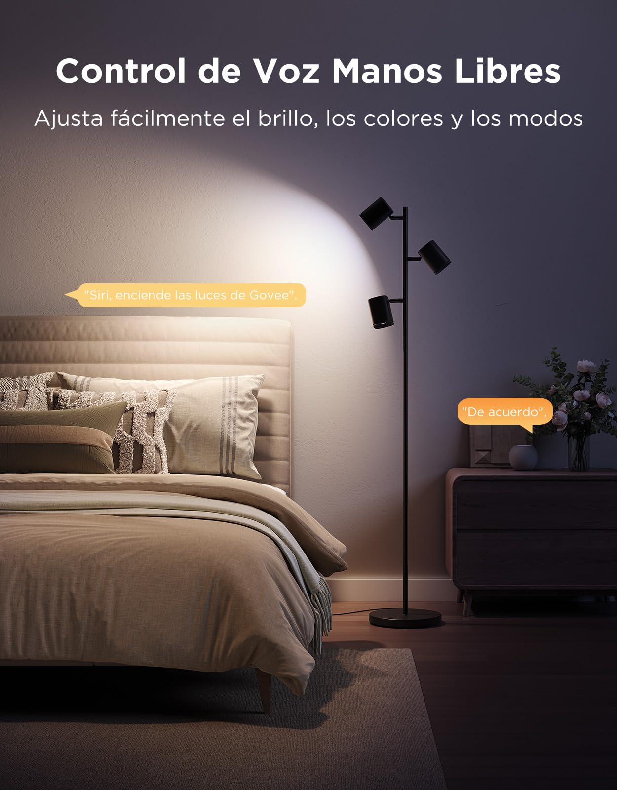 Govee LED Lámpara de Pie RGBWW, Ángulo Ajustable Lámpara Pie 1500 lm, Compatible con Matter Alexa, 64+ Escenas, Sinc Musica, 157 cm Lampara Negro para Sala de Estar, Dormitorio y Sala de Lectura. | 2700-6500K, Matter Alexa Compatible, 64+ Escenas, Sinc Mu