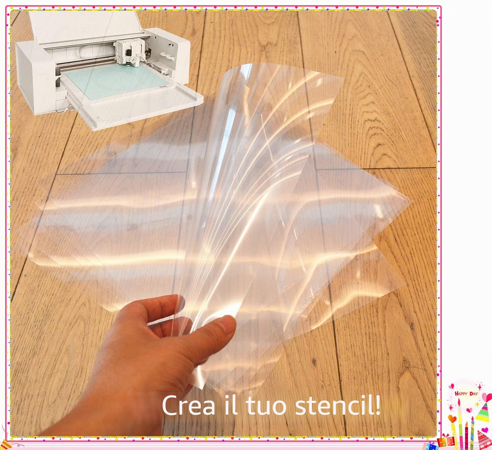 8 fogli in acetato Mylar da 0,19 mm, 305 x 610 mm, foglio vuoto in PET trasparente per stencil per Cricut, Silhouette, materiale per modelli artigianali