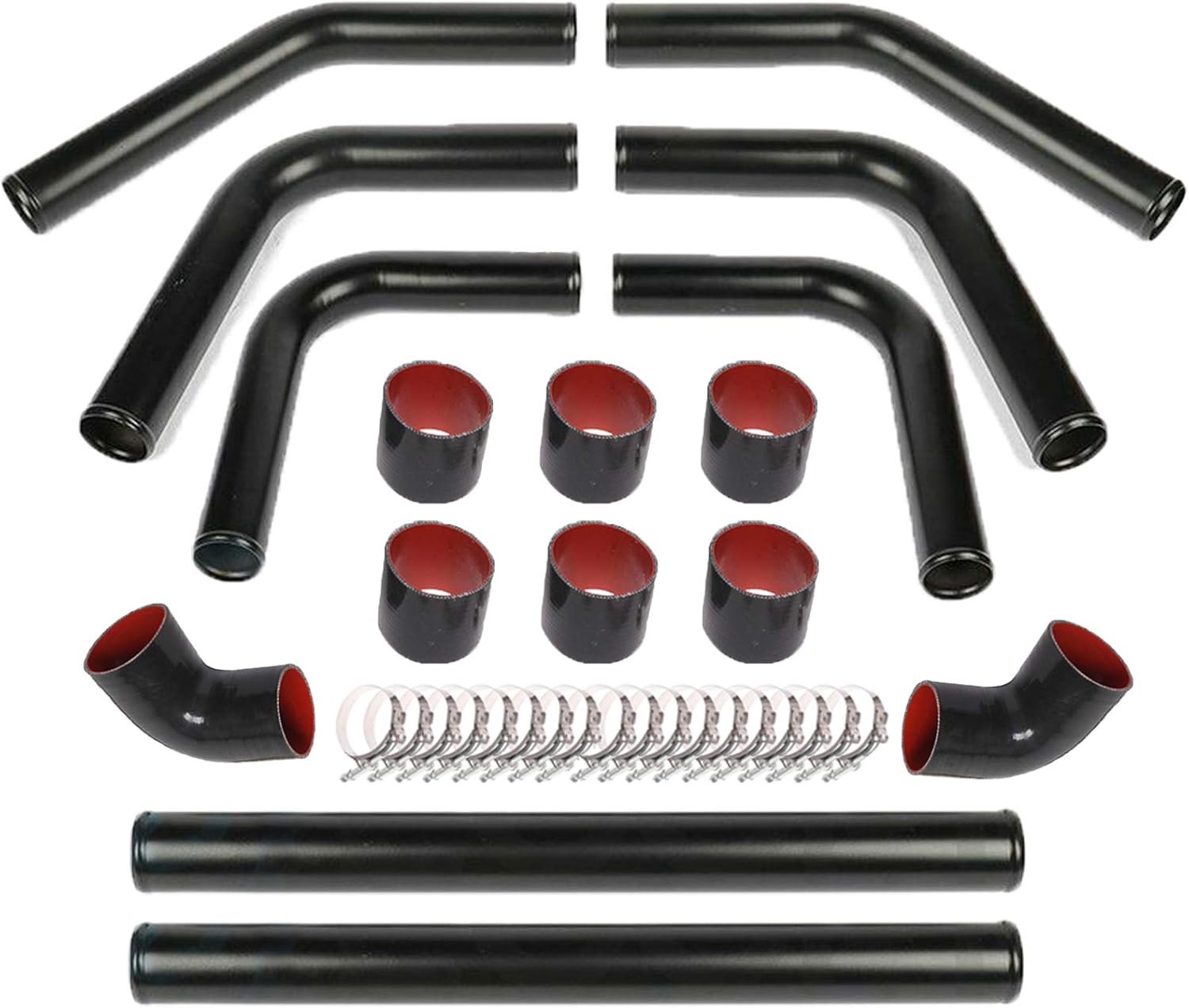 8Pcs Universal Aluminum Intercooler Piping U-Pipe Black Kit with T-Bolt Clamps and Black Coupler (8Pcs 2.5 Inch)