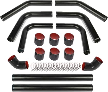 8Pcs Universal Aluminum Intercooler Piping U-Pipe Black Kit with T-Bolt Clamps and Black Coupler 8Pcs 2.5 Inch