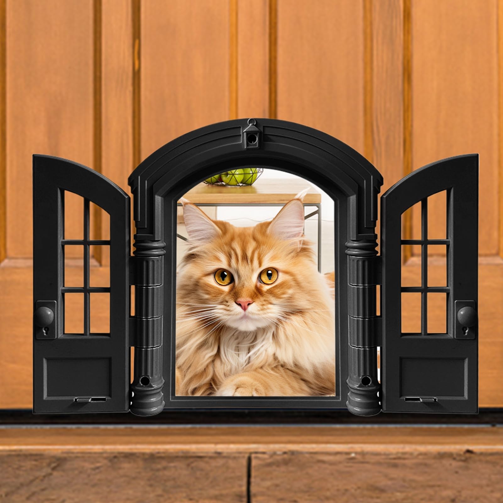 Porta per Gatti Accesso antifuga per cuccioli e | Doppi pannelli 24x27,5x7,2cm Stile francese per interni per Camera da , Garage, Parete Interna, Porta Esterna, Terrazzo,